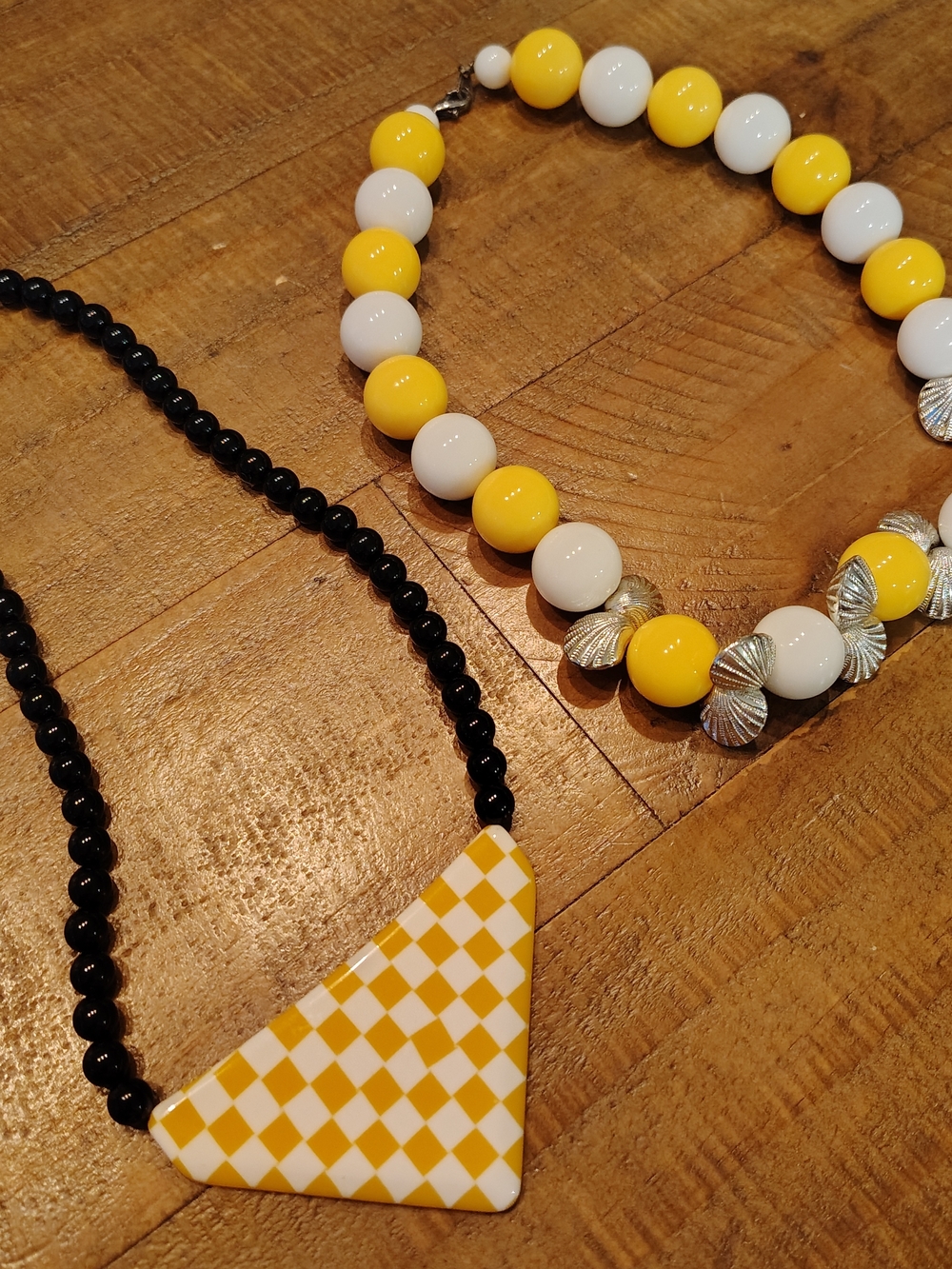 Vintage Black, White And Yellow Triangle Shaped Beaded Necklaces Lot